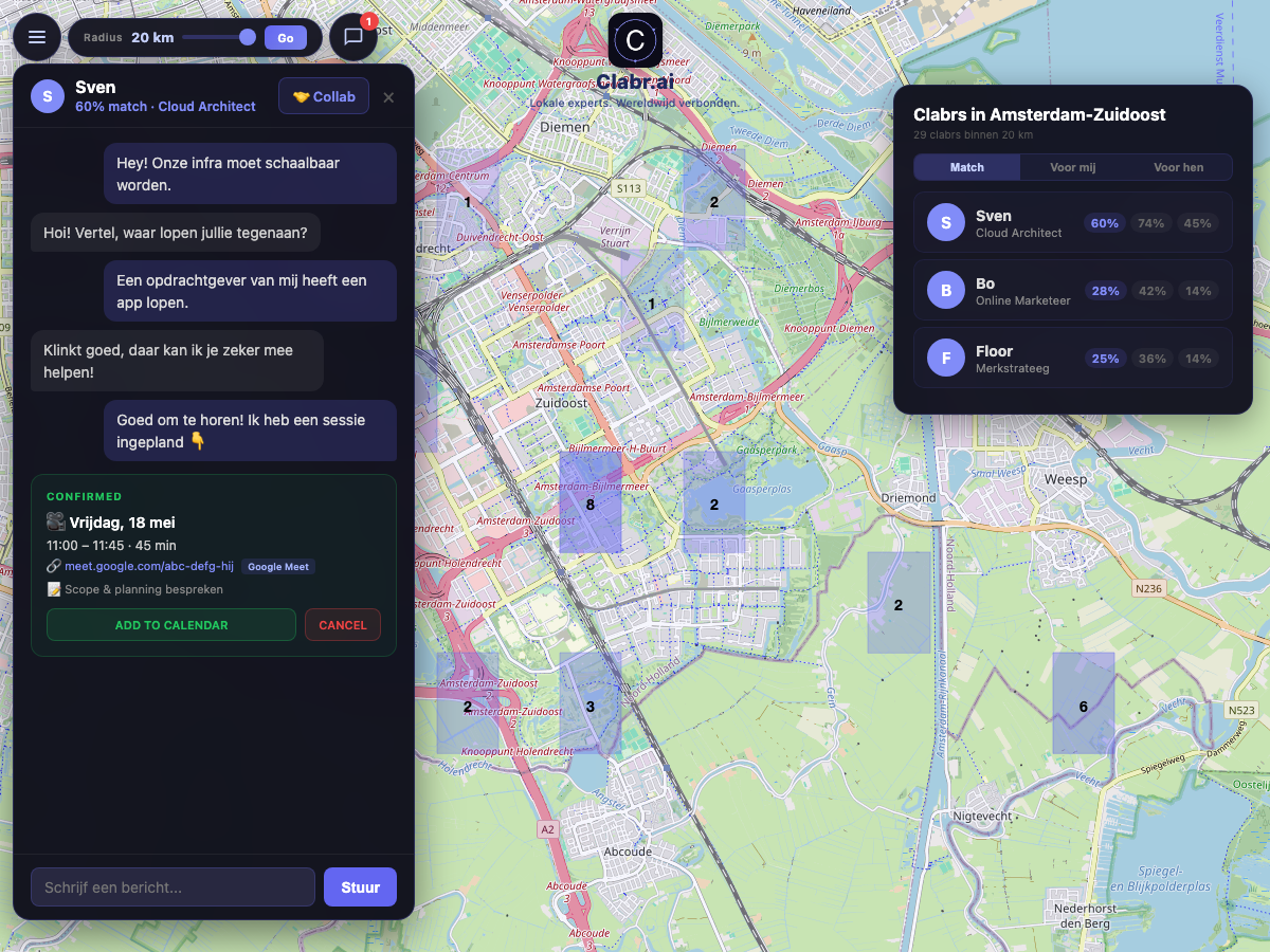 Clabr kaart Amsterdam-Zuidoost — lokale experts in de buurt